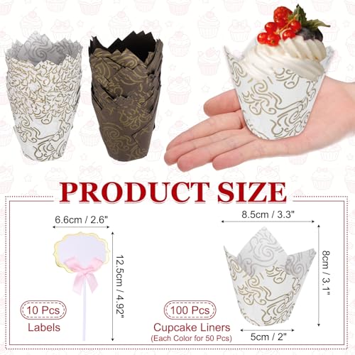 uxcell 100Pcs Tulip Cupcake Liners with 10Pcs Cheese Markers Muffins Liners - color: Brown/White Gold