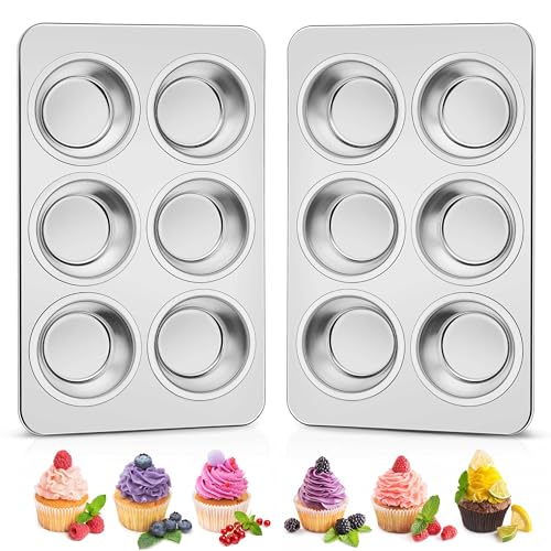 Homikit Stainless Steel Muffin Pans 6 Cups, 2 Pack Cupcake Pan Set Nonstick - size: 6 Cup