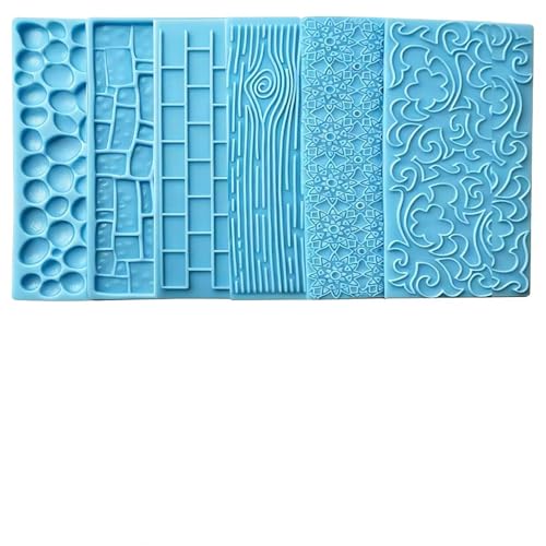 6 Pack Fondant Impression Mat Set Cake Decor Mold Set-Embossed Tree Bark/Flower/Cobblestone Texture Design Sugarcraft Decor Tool for Chocolate Cupcake Topper Wedding Cake(Blue)