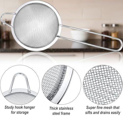 Fine Mesh Strainers for Kitchen, Stainless Steel Metal Hand Small Mini Sieve Strainer, Cocktail Strainer Tea Coffee Juice Strainer, Food Strainer with Handle (4inch, Silver) - size: 4INCH