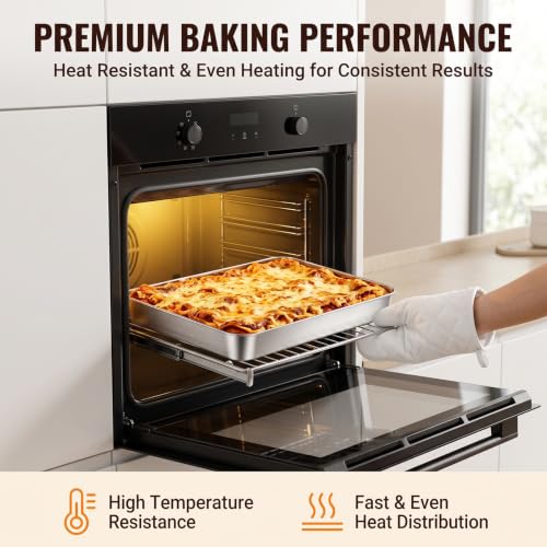 TeamFar Lasagna Pan, 16" x12.13" x2" Stainless Steel Rectangular Cake Pan - color: Silver, size: 16 Inch
