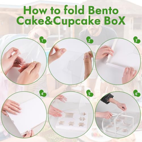JCD 3 Packs Cake Cupcakes Combo Box 1+5 Cupcake Containers with Gift Ribbon Bento Clear Boxes (5 Cupcakes with Cake)(1+5/3Pcs) - size: Clear 1+5/3Pcs