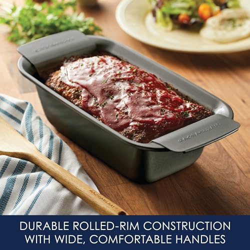 Rachael Ray Bakeware Meatloaf/Nonstick Baking Loaf Pan with Insert, Gray, 9 Inch x 5 Inch (Pack of 6) - size: 9 Inch x 5 Inch (Pack of 6), style: Loaf Pan