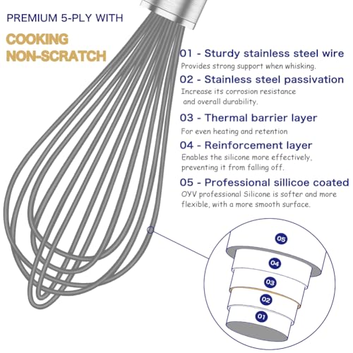 OYV Grey Silicone Whisk Set of 3, 8/10/12 Inch, Non-Scratch - color: Premium(Grey Pack)