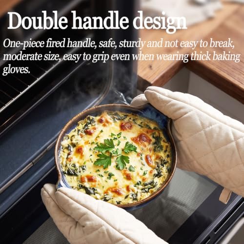Ceramics Au Gratin baking Dishes Set of 4, Baking Tray Bake ware, 8.6 oz Ramekins, for Pie Pan, Appetizer, Tart, Dessert, Quiche, Oven Small dish, individual dishes, Round 7.5 Inch - color: Deep Round 7.5 Inch