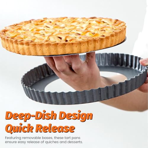 2 Pack Tart Pan 9 Inch with Removable Bottom, Non-Stick Carbon Steel Pie Pan, Quiche Baking Dish Mold for Cake Cookie, 9 Inch - color: 9 Inch