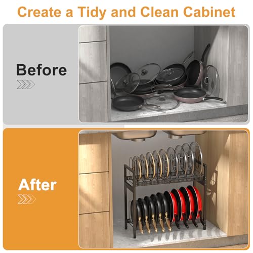 Housolution 2 Tier Expandable Pot and Pan Lid Organizer Holder Rack