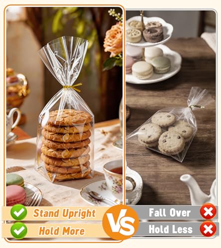 Flat Bottom Cellophane Bags with Twist Ties, 100 Pcs 5x3x12 Inches Cellophane Wrap for Gift Clear Cello Bags Flat Bottom Clear Treat Bags Plastic Packaging for Cookie Candy Goodie (No Side Gusset) - size: 5×3×12 Inch(Pack of 100)