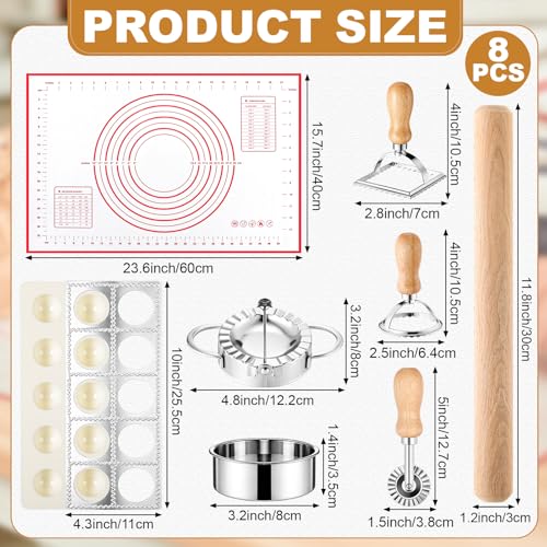 8 Pcs Ravioli Maker Set, 10-hole Mold & Stainless Steel Cutters