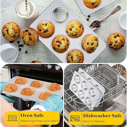 Homikit Stainless Steel Muffin Pans 6 Cups, 2 Pack Cupcake Pan Set Nonstick - size: 6 Cup