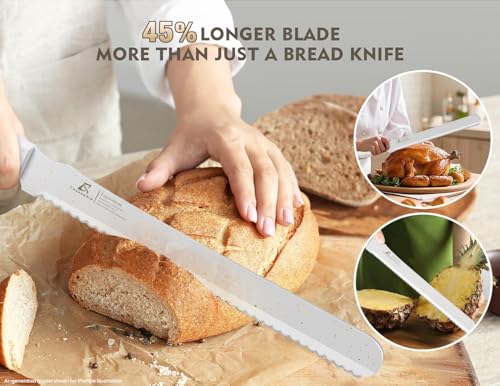 CoquusAid Upgrade Bread Knife for Homemade Bread, World‘s 1st Double Serrated Knife for Crusty Sourdough, 11.6 Inch Stainless Steel Bread Slicer, Professional Sourdough Cutter, Ideal Gift, White - color: White
