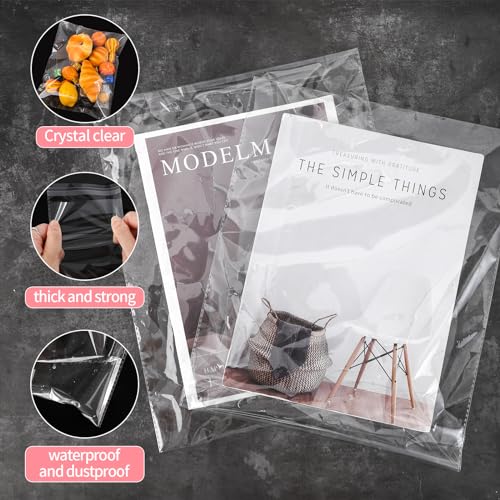 Docvania 100 Pcs 9x12 in Clear Cellophane Bags Self Sealing Resealable Adhesive Plastic Bags for Tshirt Package, Transparent Gift Bags for Clothing, Merchandise, Crafts,Party Favors - size: 9x12 Inch (Pack of 100)