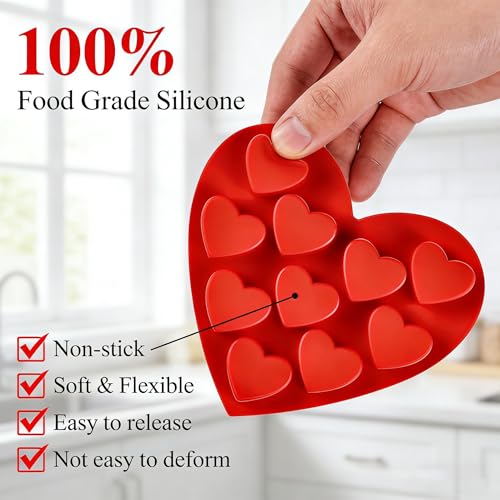 4 Pack 10-Cavity Heart Silicone Molds Non-Stick Food Grade Reusable Baking Molds for Chocolate Candy Gummy Jello Ice Cube Soap DIY Valentine's Day Craft Making - color: 4pc- Heart Shape Molds