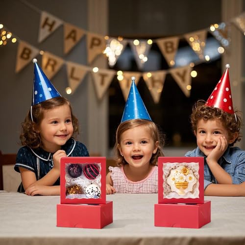 80Pack 4x4x2 Bakery Treat boxes Cookies Boxes Mini Baking Boxes for Cake, Pie,Cinnamon Roll Treat,Chocolate Truffle Packing Party Wedding Favor - color: Red