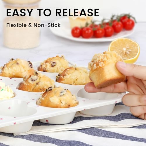 Vinino Silicone Heart Shaped Muffin Pan with Metal Reinforced Frame, 2 Pack Cupcake Pan, Silicone Heart Mold for Baking, Chocolate Bar and Egg Bites, Dishwasher Safe - size: Heart