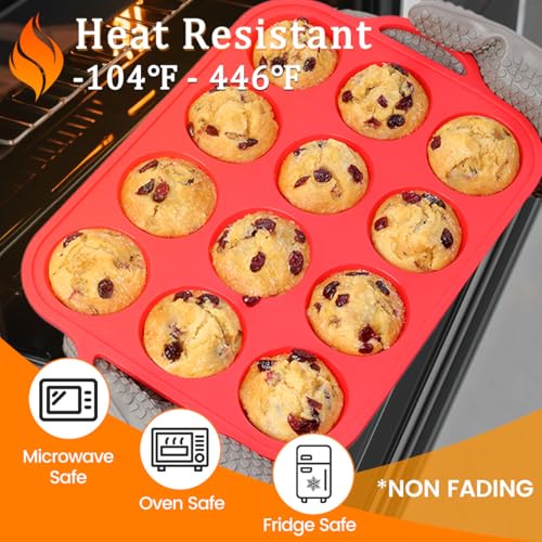 CAKETIME Silicone Muffin Pan, Metal Reinforced Frame Silicone Cupcake Pan Regular Size 12 Cups Nonstick Muffin Tins for Baking Easy to Move 2 Pack Red - size: Metal Framed: 12-Cup Regular