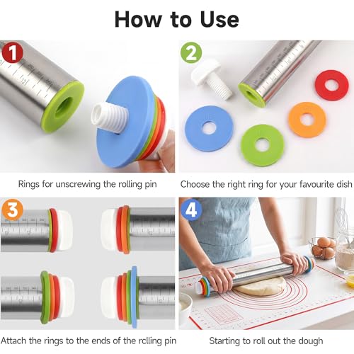 Vakoo Rolling Pin and Silicone Baking Mat Set - color: Silver+Red
