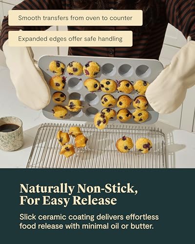 Caraway 24-Cup Non-Stick Ceramic-Coated Mini Muffin Pan 2-pc - color: Marigold, size: 24 Cup Muffin Pan (2x)