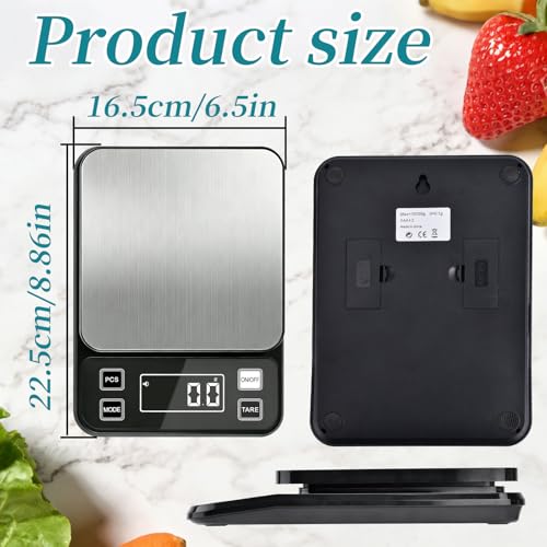 Waterproof Food Scale, 22lb Digital Kitchen Scale with Batteries, 304 Stainless Steel Precision Gram Scale for Baking, Cooking, Meal Prep, Tare Function - size: 0.1g/22 lb Non-rechargeable
