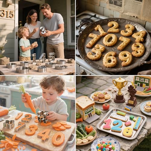 9PCS Number Cookie Cutters Set,Stainless Steel Birthday Numbers 0-8(6 Reverses to 9),3Inches Cookie Fondant Dough Numbers Kitchen Baking,for Birthday wedding family gathering Halloween Christmas Party - style: 3 Inch Numbers - 9Pcs