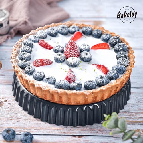 8-Inch Non-Stick Round Tart Pan with Removable Loose Bottom, Quiche Pan for Oven Baking (Black) - size: 8" Round (Black)