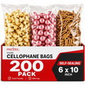 Prestee 200 Pack Self-Sealing Cellophane Bags 6x10 - Clear Bags for Small Gifts, Cookies, Candy, and Bakery - Airtight Goodie Bag for Gift Giving and Packaging - Food-Safe Plastic Treat Bag - style: Self-Sealing