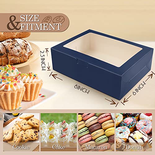 KPOSIYA 65 PCS 8x6x2.5 Inch Cookie Boxes with Window Blue Bakery Boxes Pastry Boxes for Gift Giving, Treat, Dessert, Cupcakes, Chocolate, Strawberries, Donuts, Muffins (5 Style Windows) - color: Blue(pack of 65)