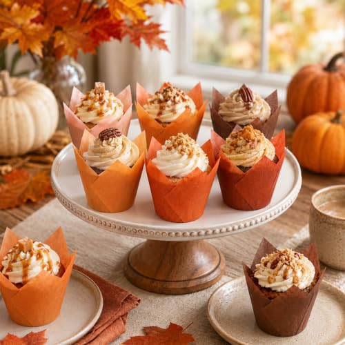 FYSUIMU 180Pcs Fall Tulip Cupcake Liners, Terracotta