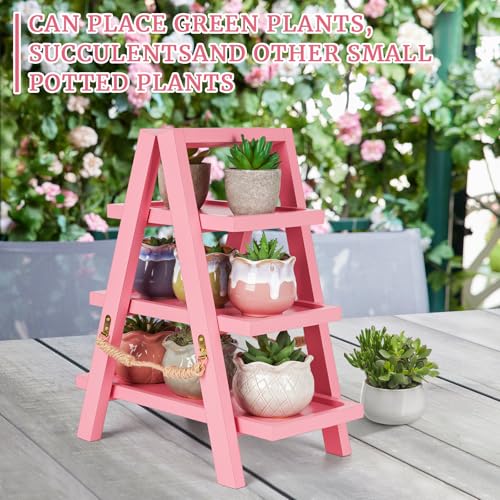 Flenpptly Wooden Cupcake Stand, 3 Tier Cupcake Display Stand, Pink - color: Pink