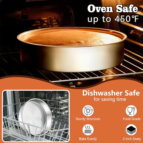 LIANYU 9 Inch Round Cake Pan Set of 2, Stainless Steel Layer Pan for Baking - size: 9x2 Inch