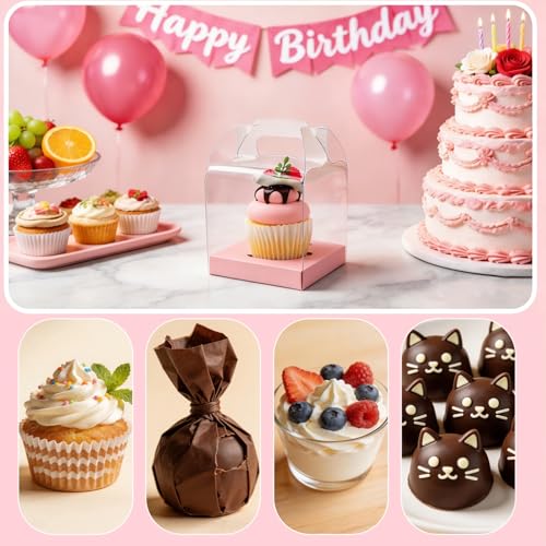 24 Count Individual Cupcake Containers, 4inch Cupcake Boxes Individual, Clear Cupcake Carrier(24, Pink) - color: Pink