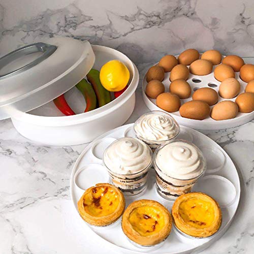 Portable Pie Cupcake Carrier with Lid and Tray 3-In-1 Round Cupcake Container Egg Holder Deviled Egg Tray Muffin Tart Cookie Food Keeper 10 Inch