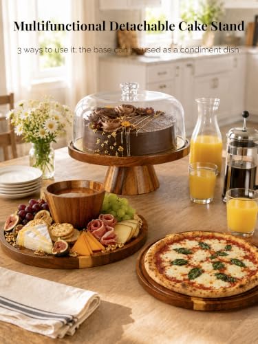 Multi-Functional Acacia Wood Cake Stand Lid Charcuterie Dip Serving Tray