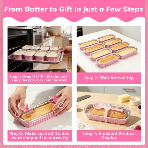 NPLUX 6.8oz Disposable Mini Loaf Pans with Lids 50 Pack Pink for Halloween - color: Pink