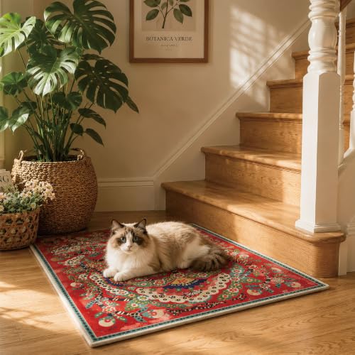Peony Entry Rug 2x3 Washable Accent Rug - color: Red Peony 02, size: 2' x 3' (Rectangular)