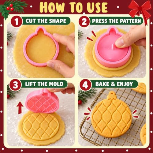 Christmas Cookie Cutter-10 Pieces Plastic Christmas Cookie Cutters and Stamps-Xmas Element Cookie Stamps,Light Bulb Shaped Biscuit Cutter Set. - style: Light bulb christmas cookie cutter