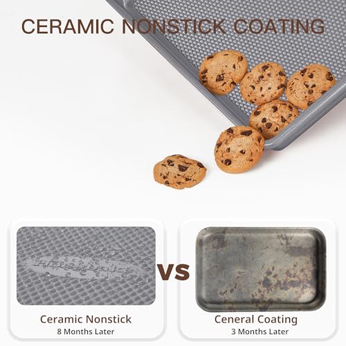 HONGBAKE 3 Pack Nonstick Ceramic Baking Sheet Pan Set for Oven, Non-Toxic Half/Quarter/Jelly Roll Pans with Diamond Texture, 0.8mm Aluminized Steel Cookie Trays for Cooking, Charcoal Gray - color: Charcoal Gray (0.8mm Aluminized Steel & Ceramic Coating)