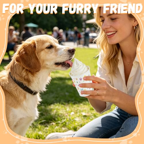 100 Pcs 9 oz Dog Ice Cream Cups Bulk Paper Pup Cups Paw Pattern Whip Cream Paper Bowls Puppy Snack Food Container Pet Theme Party Supplies for Puppy Food Treat Feeding
