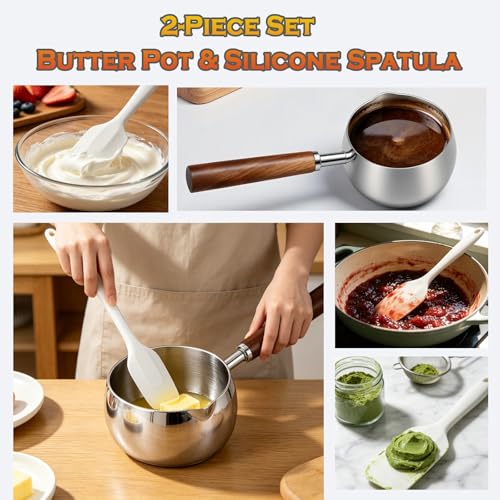 316 Stainless Steel Butter Warmer Pot with Silicone Spatula - 27oz（800ML) Saucepan for Melting Butter, Heating Milk, Warming Sauces, Coffe, Seafood & Chocolate Etc. - size: 27oz