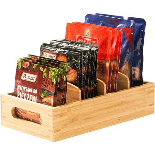 Small Bamboo Seasoning Packet & Tumbler Lid Organizer in Cabinet - size: Small