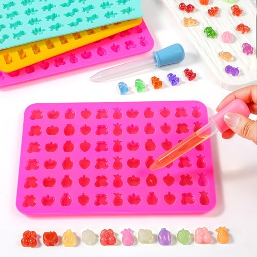 Gummy Candy Molds with 2pcs Droppers, Silicone Bear Dinosaur Fruit Snack Molds, Non-stick Silicone Chocolate Molds for Gummies Candy Chocolate Baking - color: A-Fruit+Bear+Dinosaur:3 Pcs, size: Gummy Molds