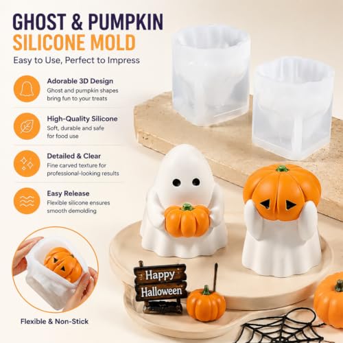 2 PCS Ghost Pumpkin Candle Molds Halloween Silicone Mold for Candle Making