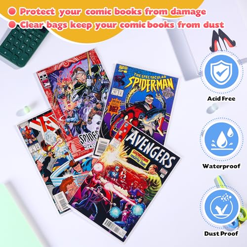 Miraclekoo100Pcs 6.97 x 10.6 Inch Self Sealing Cellophane Bags Clear Plastic Sleeves for Current Comic Book Collection Storage Protection - size: 6.97 x 10.6 inches