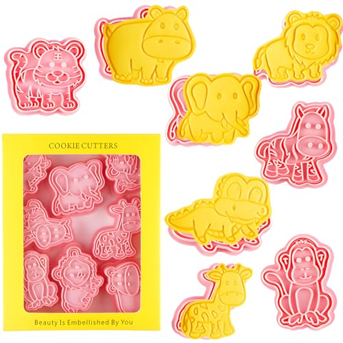 BESEK Animal Cookie Cutters for Kids: Safari Zoo Animals 8 PCS Cookie Cutters Set with Lion, Giraffe, Hippo, Elephant, Crocodile, Zebra, Tiger, Monkey etc. (Gift Box) - color: Animal