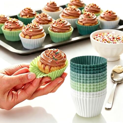 Reusable Silicone Baking Cups, 12-Pack, Nonstick Muffin Liners, Oven Safe - color: Multicolor