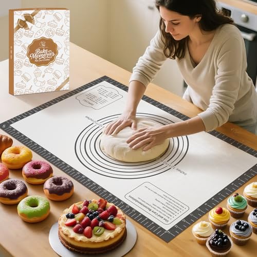 Silicone Baking Mat with Measurement, Non Stick Siliocne Pastrty Mat for Dough Rolling, Making Cookies, Macarons, Bread, Cake and Candy Reusable Fondant Mat Baking Supplies - color: Gray, size: 26"L x 16"W