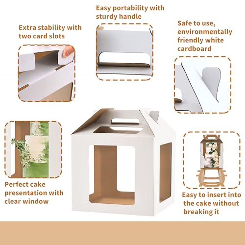 XININSUN 14inch Tall cake boxes for tier cakes with 6 Windows 5Pack - color: white-14inch-5pack
