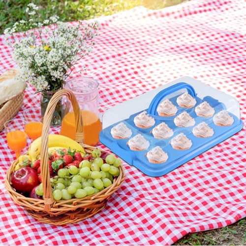 Cake Carrier with Lid, Cake Holder Cupcake Container for 12 Cupcakes 2 in 1 Portable Dessert Container for Pie Muffin Cobbler (Blue) - color: Blue