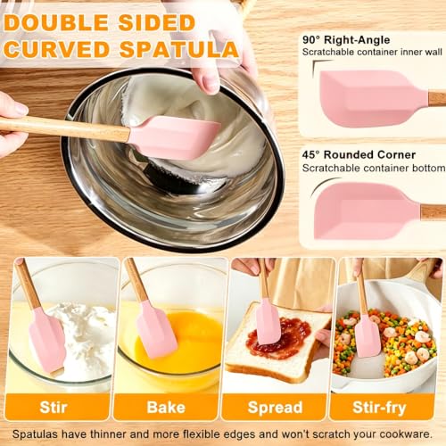 Silicone Spatula Set, 7 Piece Rubber Spatula Heat Resistant Baking Utensils - color: Blush Pink+Box