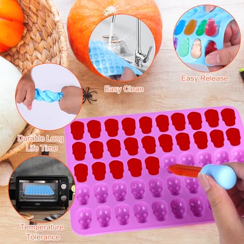 Palksky Skull Gummy Silicone Mold Sugar Chocolate Candy Molds,Skull Silicone Mold for Gummies for Kids,Halloween Jello Molds，(4PCS) - color: 4Pcs Skull Molds
